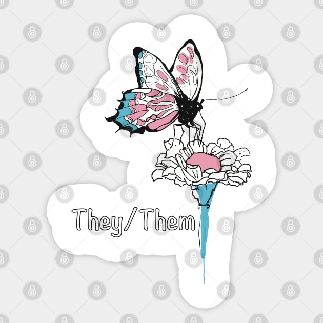 They/Them Trans colors butterfly on daisy flower shirt Sticker by Peaceful Pigments